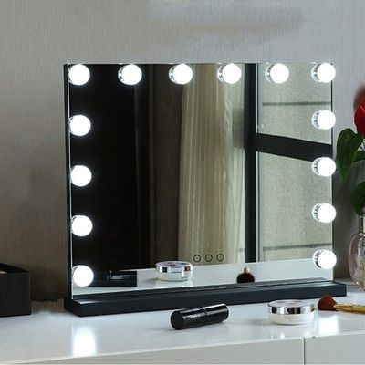 Table Mirror Makeup Mirror with Lights High-Definition Cosmetic Mirror LED Lights Touch-Screen Light Control Hollywood Style Chic and Luxury Mirror (Color : White Size : B) (Black A)