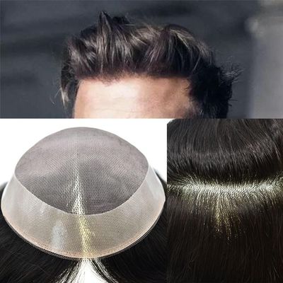 Fine Mono Lace Mens Toupee Hair Replacement System NPU Monofilament Human Hair Piece for Men 8"" X10#2010 Light ASH Blonde+10% Gray