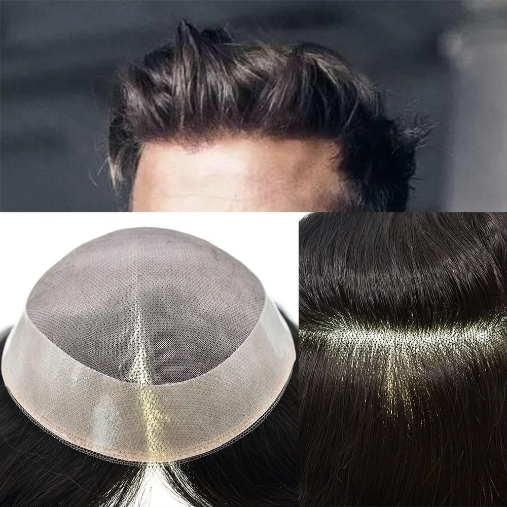 Fine Mono Lace Mens Toupee Hair Replacement System NPU Monofilament Human Hair Piece for Men 8"" X10#2010 Light ASH Blonde+10% Gray