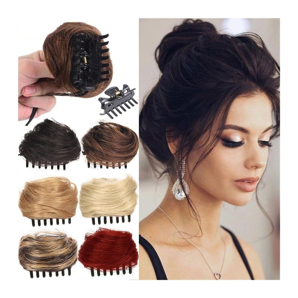 Messy Bun Hair Piece for Women, Space Buns Hair Pieces, Mini Claw Clip in Hair Bun Messy Cat Ears Hair Bun Extension Synthetic Donut Wig Accessory Updo Hairpieces for Women Girls ,Fake Hair Accessorie
