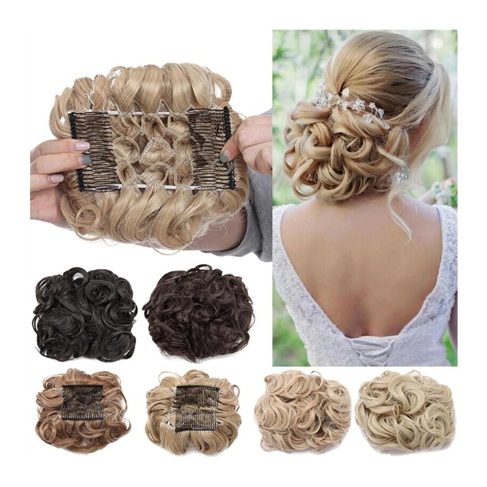Messy Bun Hair Piece for Women, Synthetic Hair Messy Hair Bun Pieces Clip in Hair Extension Dish Curly Hair Bun Chignon Ponytail Hairpiece with 2 Comb Clips for Women ,Fake Hair Accessories for Women