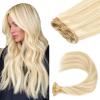 ABH AMAZINGBEAUTY HAIR Sew in Hand Tied Weft Hair Extensions Highlights Platinum Double Wefts Remy Human Hair 50 Gram Dirty Blonde With Beach Blonde Highlights Human Weft Color P18-613, 18 Inch view 1