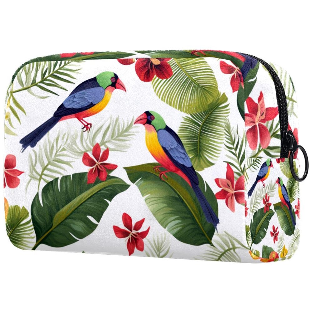 VTGHDEEQ Makeup Bag Small,Makeup Travel Bag,Bird Palm Summer Leaves,Makeup Organizer Bag