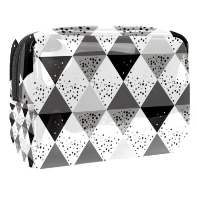 VTGHDEEQ Travel Toiletry Bag,Small Makeup Bag,Black Gray White Geometry,Make up Bags for Women