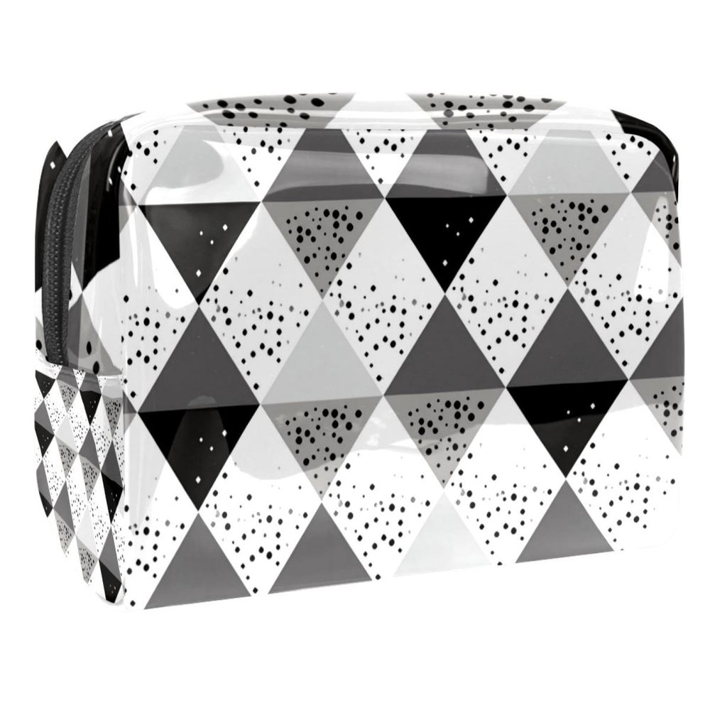 VTGHDEEQ Travel Toiletry Bag,Small Makeup Bag,Black Gray White Geometry,Make up Bags for Women