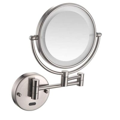 Makeup Mirror Bathroom Mirror Shaving Mirrors Make Up Wall Mounted LED Illuminated Mirror 5X Magnifying Sensor Mirror Concealed Install for Hotel Vanity Two Swivel Surface ( Color : Nickel Brushed )