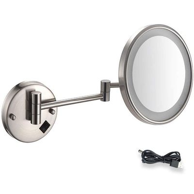 MUOBSBJRX 8 Inch Vanity Mirror Magnifying Makeup Mirror Wall Mount LED Lighted Cosmetic Vanity Mirror for Bathroom Shaving Mirror 7X Magnification USB Rechargeable (Color : Nickel Brushed)