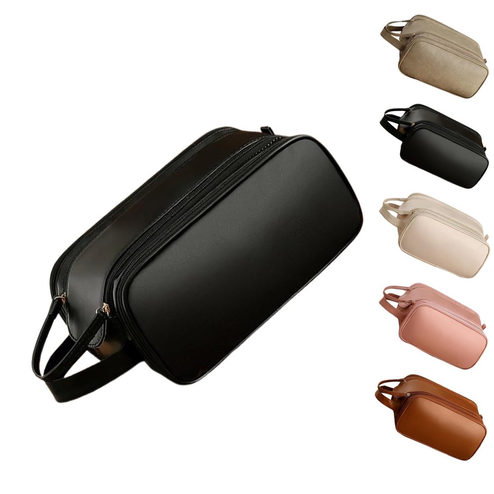 Shoyunt Luxorluxe Makeup Bag, Luxor Luxe Large Capacity Travel Cosmetic Bag, PU Leather Three Layers Makeup Travel Bag, Portable Multi-partition with Handle Makeup Bag (Black)
