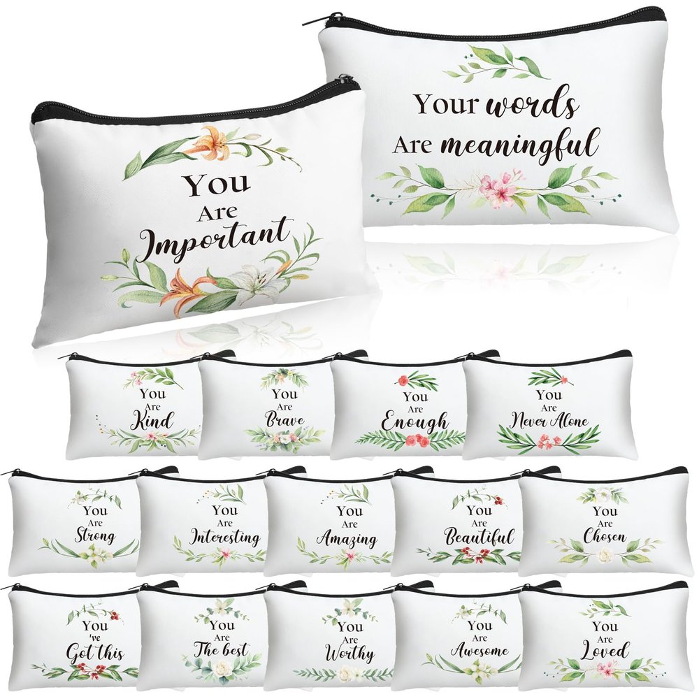 16 Pcs Christian Cosmetic Bags Bulk Christian Inspirational Gift for Women Religious Makeup Bags with Zipper Inspirational Bible Verse Pencil Pouch for Church Travel Motivational Religious Favors
