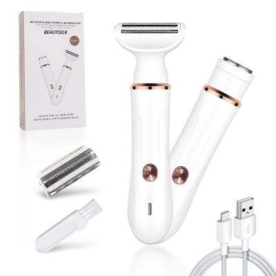 Electric Razor for Women: 2-in-1 Painless Epilator & Hair Removal Kit, Wet&Dry Use, Cordless, Type-C Rechargeable with Facial Hair Trimmer, 3-Blade Shaver Head, Plus Replacement Tip.BEAUTISILK
