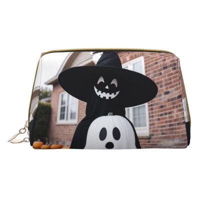 Ganghao Black and Halloween Ghost Printed Small Makeup Bag,Travel Cosmetic Bag Purse with Zipper,Water-resistant Makeup Organizer Bag for Women