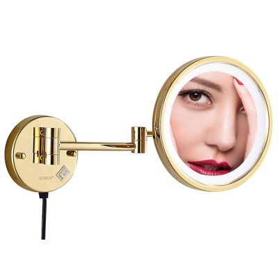 8.5 Inch Illuminated Makeup Mirror 3X/5X/7X/10X Magnification Mirror With Led Light Bathroom Extendable Wall-Mounted Vanity Shaving Mirror With Switch Plug Chrome 10X ( Color : Gold , Size : 10 ( Colo