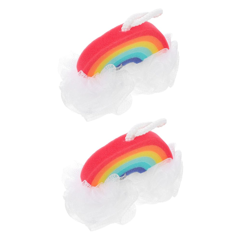 Healeved 2pcs Rainbow Shower Balls Soft Bath Mesh Balls Exfoliating Shower Body Scrubbers for Family Bathing