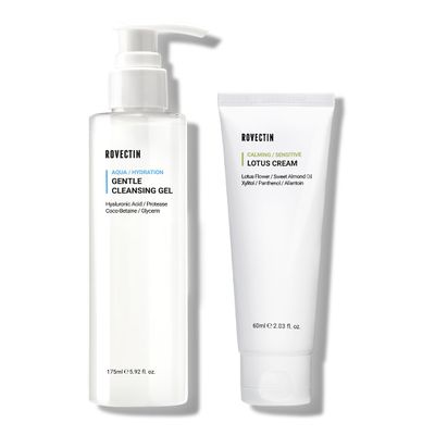 ROVECTIN Calming Lotus Water Cream (2.1 fl.oz, 60ml) Moisturizer + Aqua Cleansing Gel (5.9 fl. oz, 175ml) pH| Bundle [2 Pack]