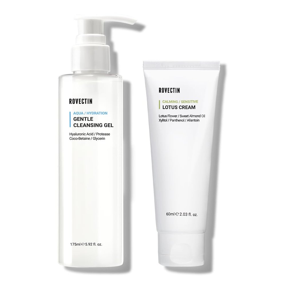 ROVECTIN Calming Lotus Water Cream (2.1 fl.oz, 60ml) Moisturizer + Aqua Cleansing Gel (5.9 fl. oz, 175ml) pH| Bundle [2 Pack]