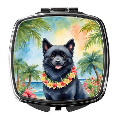 Caroline's Treasures Schipperke Luau Compact Mirror Decorative Travel Makeup Mirror for Women Girls Gifts Pocket Makeup Mirror Folding Handheld