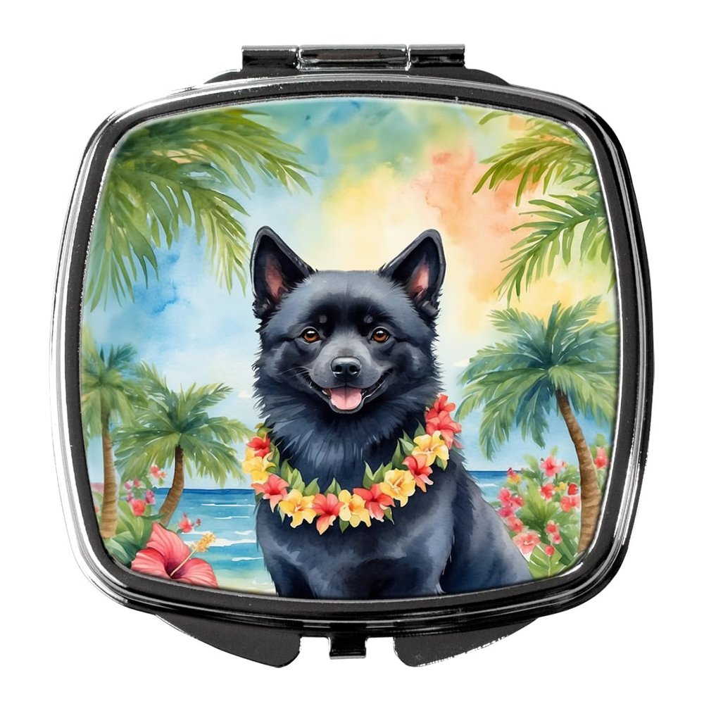 Caroline's Treasures Schipperke Luau Compact Mirror Decorative Travel Makeup Mirror for Women Girls Gifts Pocket Makeup Mirror Folding Handheld