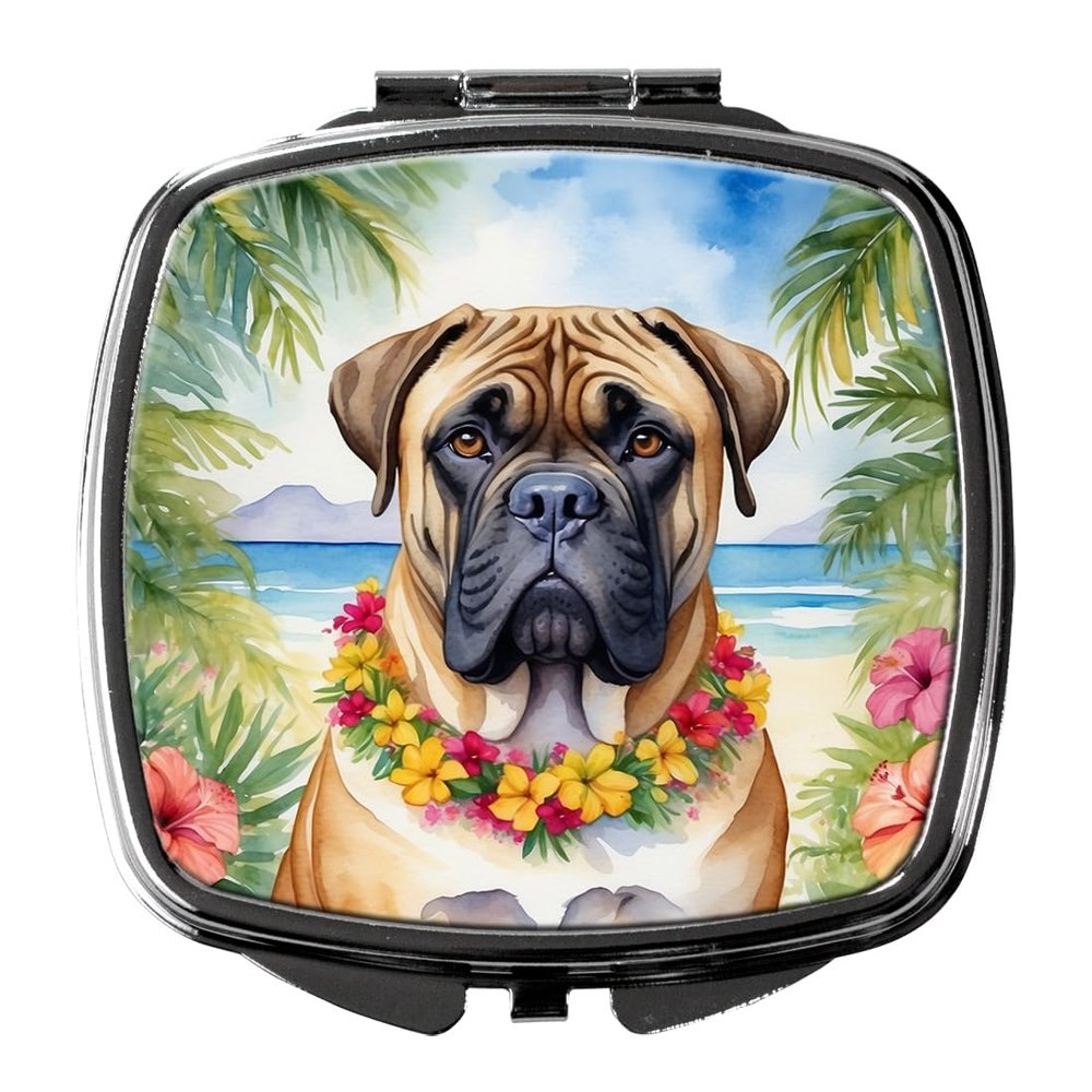 Caroline's Treasures Bullmastiff Luau Compact Mirror Decorative Travel Makeup Mirror for Women Girls Gifts Pocket Makeup Mirror Folding Handheld