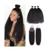 Hair Extensions Kinky Straight Bundles with Closure Human Hair 3 4 Bundles with Closure Brazilian Remy Yaki Hair Extension Natural Black Pre Plucked with Baby Hair Hair Extensions (Size : 13" x 4", view 1