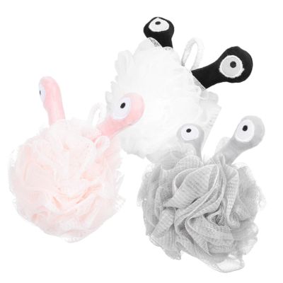 Healeved 3pcs Cute Bath Balls Exfoliating Bath Flowers for Boys and Girls Adults Gentle Body Scrubber Ultra- Sponge White Gray Pink for Daily Skin Care