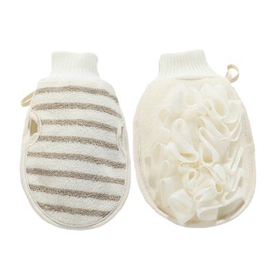 FRCOLOR 2pcs Exfoliating Bath Mitts Flax Shower Gloves for Deep Skin Cleaning and Back Scrubbing Body Exfoliator Tool for Home and Travel Use