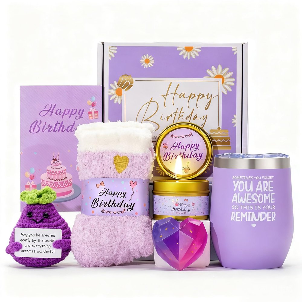 Birthday Gifts for Women,Unique Birthday Presents Friendship Gift Purple Relaxing Self Care Set Ideas Care Package Gifts Basket for Women Mom Sister Best Female Friend Gifts Box