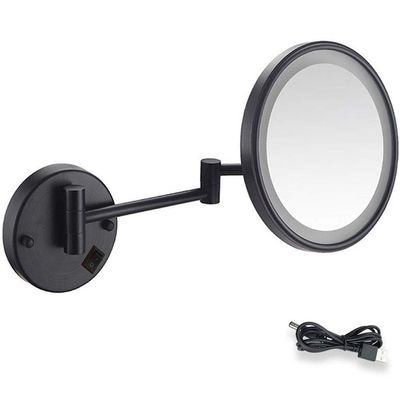 PLKXSEYUJ Magnification Wall Mounted Mirrors Makeup Shaving Mirror USB Rechargeable LED Lighted Bathroom Mirror for Hotel Vanity with Adjustable Extendable Square 8 inch (Color : Black Bronze)