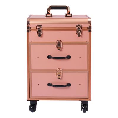 ZUANYAN Large Makeup Trolley With Lock And Partition Storage And Organizing Box, Gold