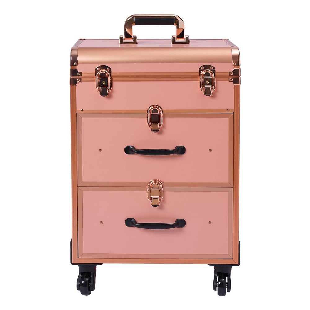 ZUANYAN Large Makeup Trolley With Lock And Partition Storage And Organizing Box, Gold