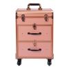 ZUANYAN Large Makeup Trolley With Lock And Partition Storage And Organizing Box, Gold view 1