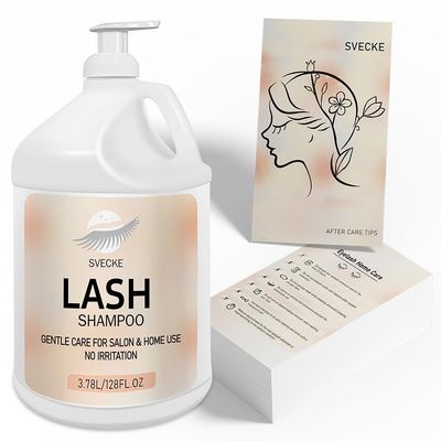 SVECKE Eyelash Shampoo, 128 fl.oz/3.78L, with 50 Lash Extension Aftercare Cards, Foaming Cleanser for Professional Salon and Home Use
