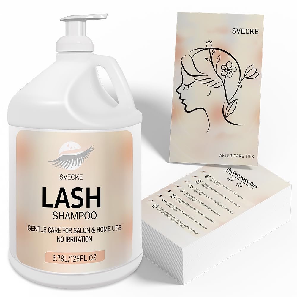 SVECKE Eyelash Shampoo, 128 fl.oz/3.78L, with 50 Lash Extension Aftercare Cards, Foaming Cleanser for Professional Salon and Home Use