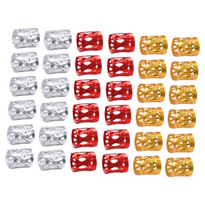 Beatifufu 300pcs Aluminum Dreadlocks Hair Cuffs Filigree Tube Braiding Beads Silver Red Decorative Hair Accessories for Stylish Braids for Festivals and Parties