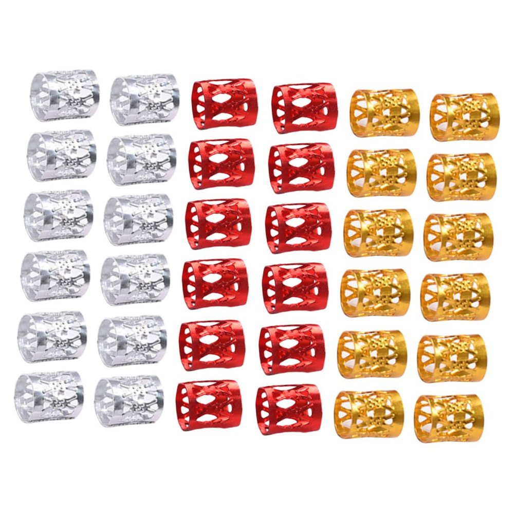 Beatifufu 300pcs Aluminum Dreadlocks Hair Cuffs Filigree Tube Braiding Beads Silver Red Decorative Hair Accessories for Stylish Braids for Festivals and Parties