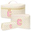 3 PCS Travel Makeup Bag Set, AZ Initials Cotton Quilted Cosmetic Bag for Women & Preppy, Personalized Toiletry Bag Travel Accessories Makeup Brushes Organizer, Valentines Day & Birthday Gift for Her view 1