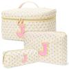 3 PCS Travel Makeup Bag Set, AZ Initials Cotton Quilted Cosmetic Bag for Women & Preppy, Personalized Toiletry Bag Travel Accessories Makeup Brushes Organizer, Valentines Day & Birthday Gift for Her view 1