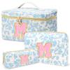 3 PCS Travel Makeup Bag Set, AZ Initials Cotton Quilted Cosmetic Bag for Women & Preppy, Personalized Toiletry Bag Travel Accessories Makeup Brushes Organizer, Valentines Day & Birthday Gift for Her view 1