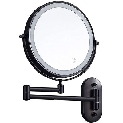 8'' Wall Mounted Makeup Mirror Black Usb Rechargeable Double Sided With 3 Tones Led Lights 1X/7X Magnifying Bathroom Mirror For Shaving Extendable Arm Touch Control ( Color : Black , Size : 1X/ ( Colo