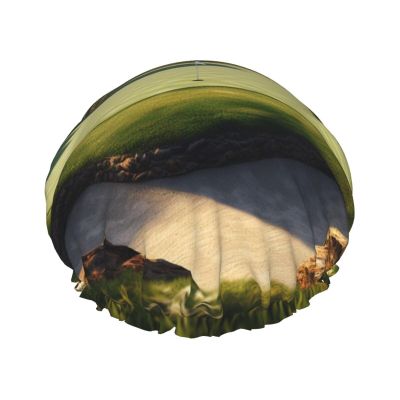 Golf Course Print Shower Caps for Women Reusable Bath Caps Double Layer Waterproof Hair Cap with EVA Lining Soft Comfortable Bath Hat for all Hair Types