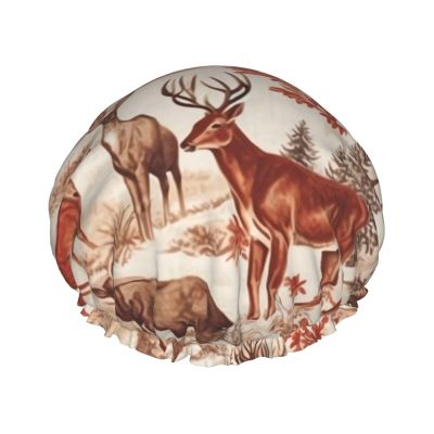 Animal Wilderness Bear Deer Print Shower Caps for Women Reusable Bath Caps Double Layer Waterproof Hair Cap with EVA Lining Soft Comfortable Bath Hat for all Hair Types