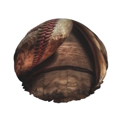 Baseball on Wooden Print Shower Caps for Women Reusable Bath Caps Double Layer Waterproof Hair Cap with EVA Lining Soft Comfortable Bath Hat for all Hair Types