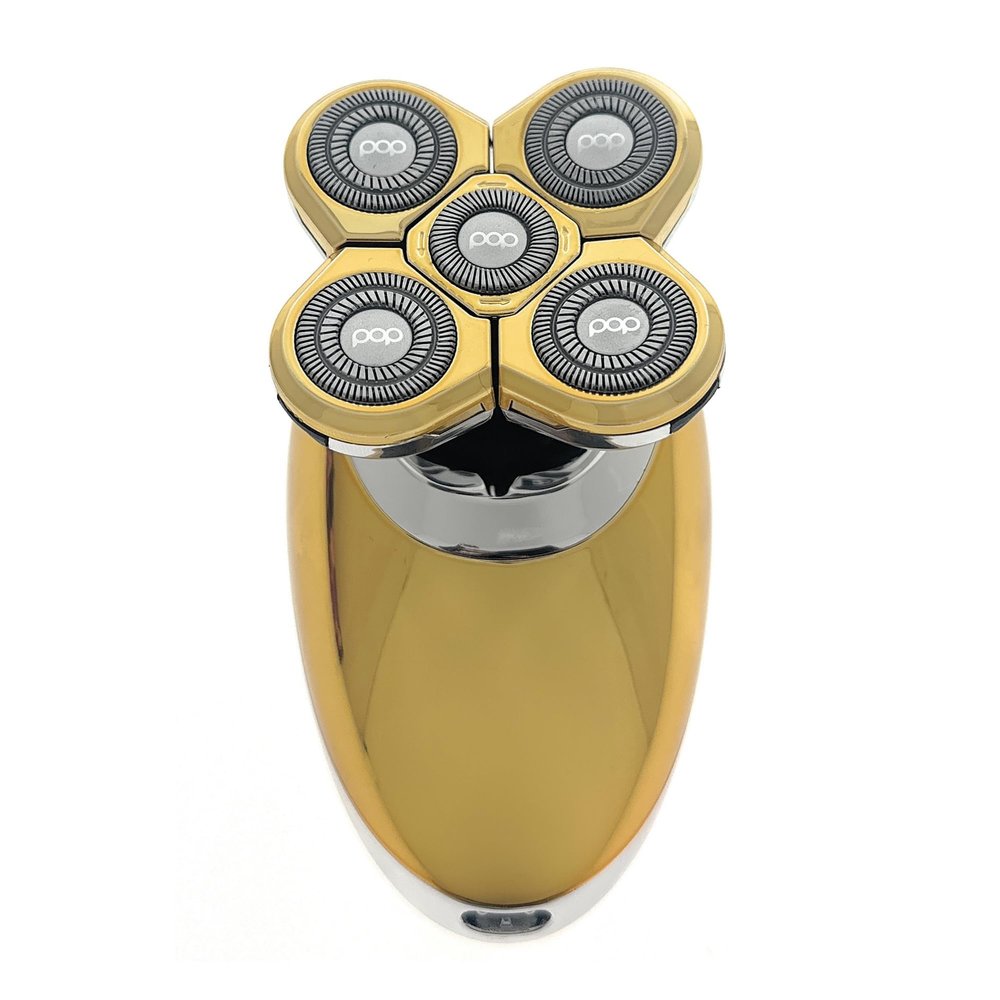 Pop Sonic 5-Head Electric Shaver Kit - Unisex (Gold) Shaver for Face, Head & Body - Smooth, Waterproof USB Rechargeable Trimmer with 360-Degree Precision Cut Heads for Men & Women