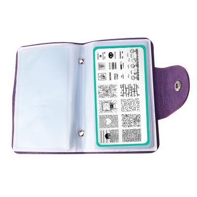 Nail Stamping Plate Organizer Bag with Snap Closure Purple Leather