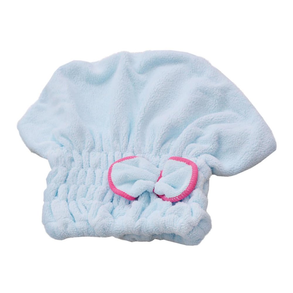 Outanaya Bowknot Coral Fleece Hair Drying Cap Elastic Quick- Hat for Curly Hair Soft and Absorbent Lightweight for Home Gym and Travel Light Blue