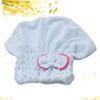 Outanaya Bowknot Coral Fleece Hair Drying Cap Elastic Quick- Hat for Curly Hair Soft and Absorbent Lightweight for Home Gym and Travel Light Blue view 3