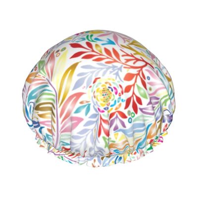 Yssammns Shower Caps, Colorful Otomi Print, Floral & Animal Pattern Double Layers Bath Hat for Women reusable shower cap for Hair Care