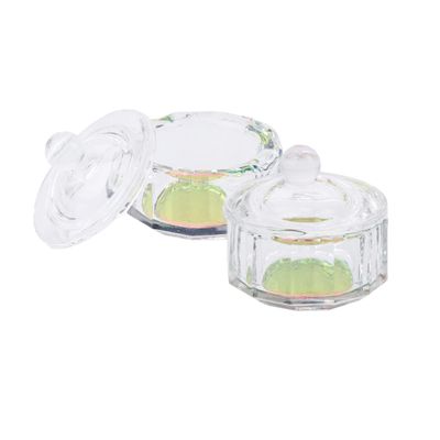 Healeved 2pcs Mini Octagon Glass Nail Crystal Cup Lid Liquid Container for Nail Art for Salons and Personal Use for Mixing Acrylics