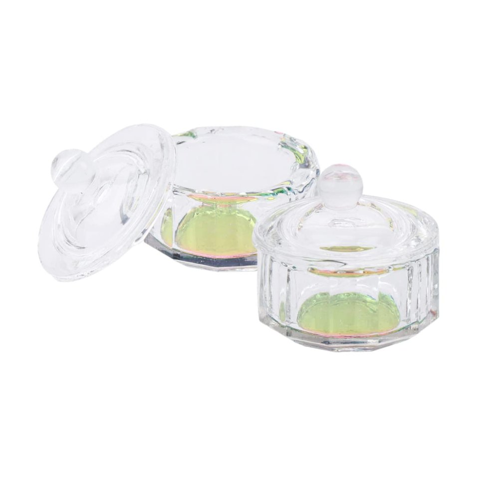Healeved 2pcs Mini Octagon Glass Nail Crystal Cup Lid Liquid Container for Nail Art for Salons and Personal Use for Mixing Acrylics