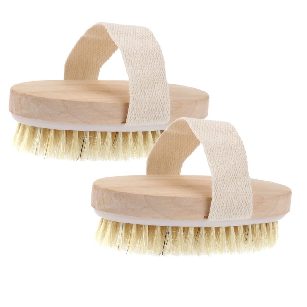 FRCOLOR 2pcs Boar Bristle Brush Bath Brush for Body Cellulite Reduction Handle