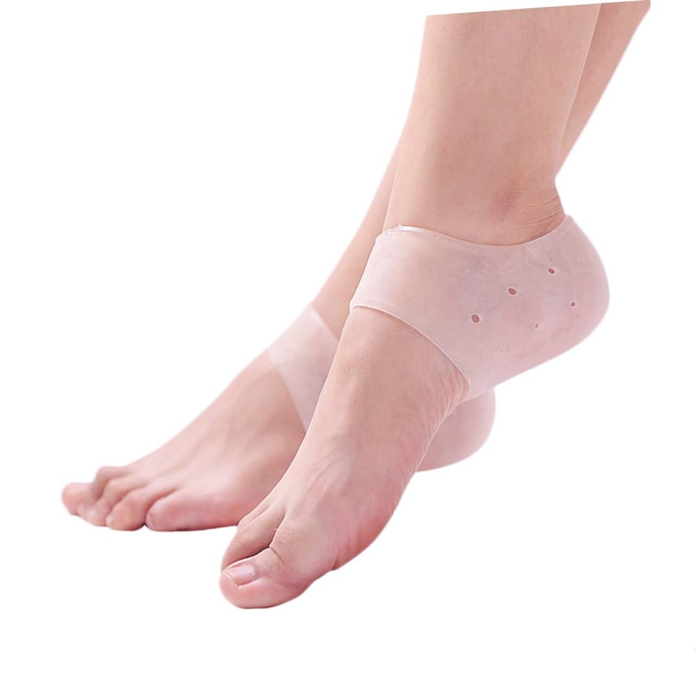 Healeved Silicone Gel Heel Cushion Pads with Breath Holes Moisturizing Foot Protectors for Dry Comfortable Compression Socks for Plantar Fasciitis White